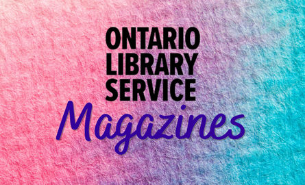 Ontario Library Service logo on a pink and purple background